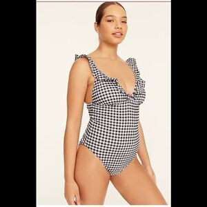 J CREW ruffled v /neck one piece bathing suit gingham Sz 4